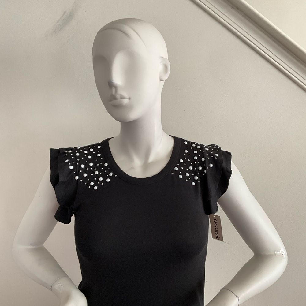 Occasion Embellished Cap Sleeve Tee Black S — image 5 of 8
